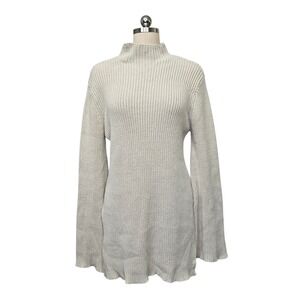 DISSH Womens Oatmeal Cotton Merino Wool Ribbed Mock Neck Tunic Sweater Large